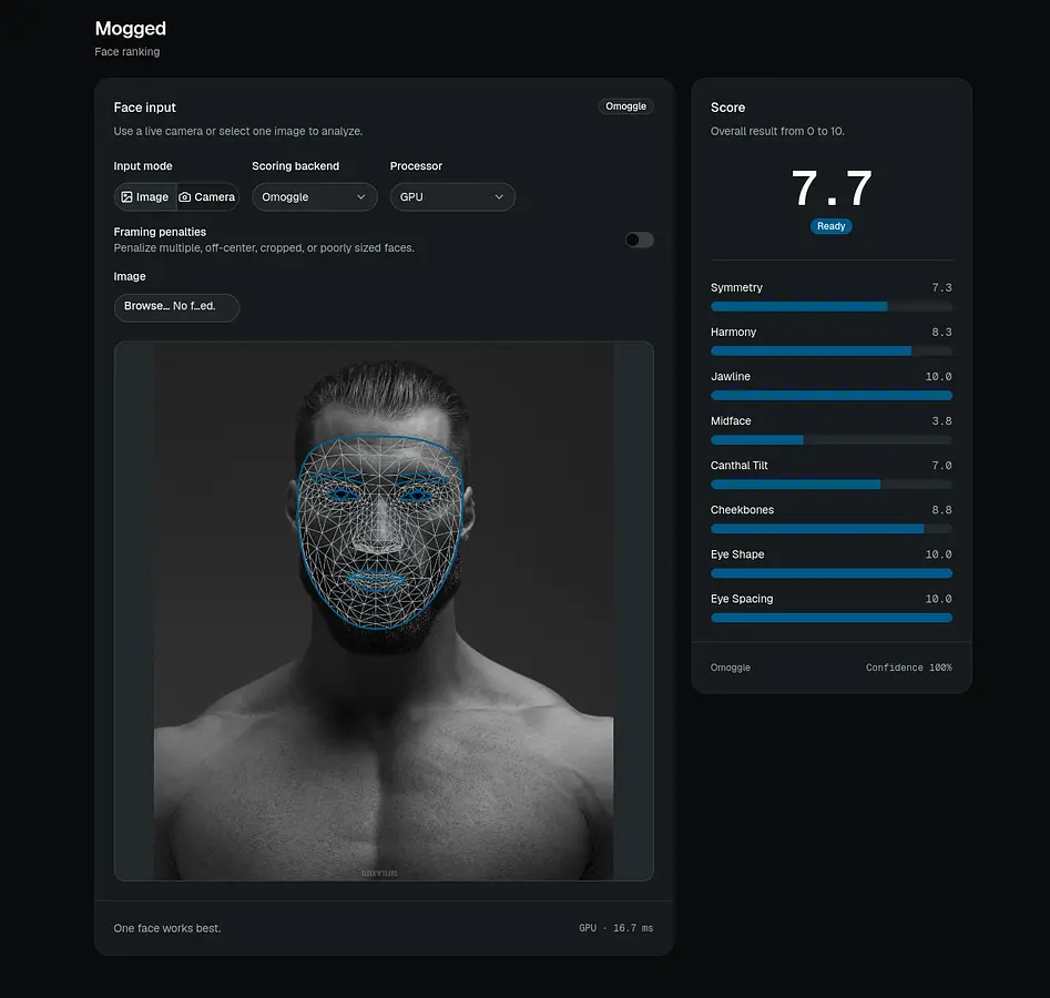 Mogged face-analysis interface from Eli's Stardance devlog
