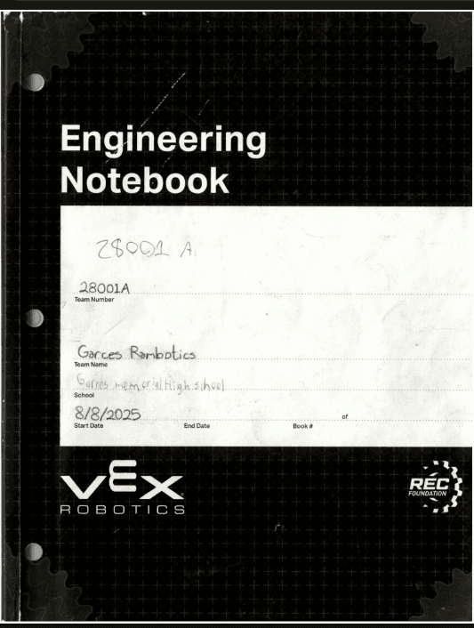 Engineering notebook for Garces Rambotics V5RC team 28001A